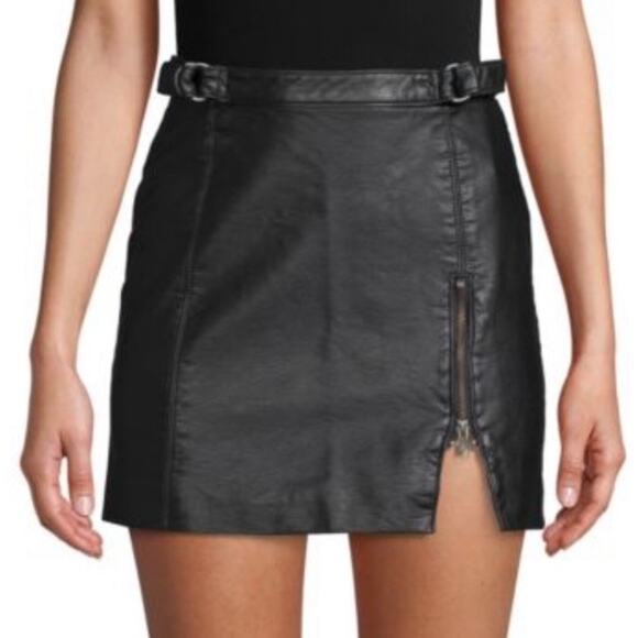 Free People Vegan Leather Midnight Magic Mini Skirt - 2 - Black Moto Grunge Glam - Picture 3 of 16